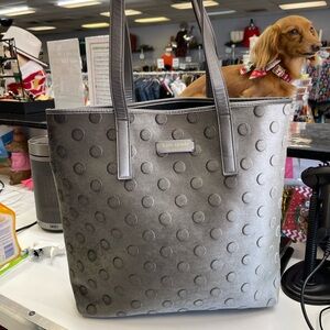 Kate Spade Metallic Gray Polka Dot Tote